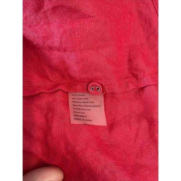 Johnny Was Calme Red coral 100% Linen Ruffle Tiered mid sun Dress Size XL - Picture 7 of 10